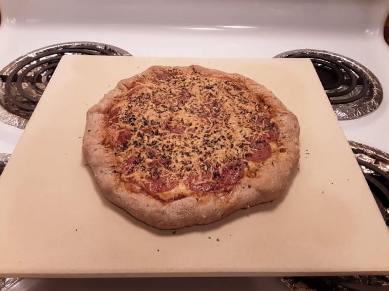 Pepperoni pizza made with 100% whole wheat pizza dough